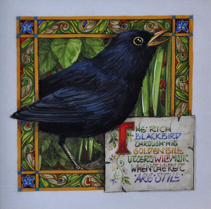 The Rich Blackbird by John Clare Watercolour by Debby Faulkner-Stevens