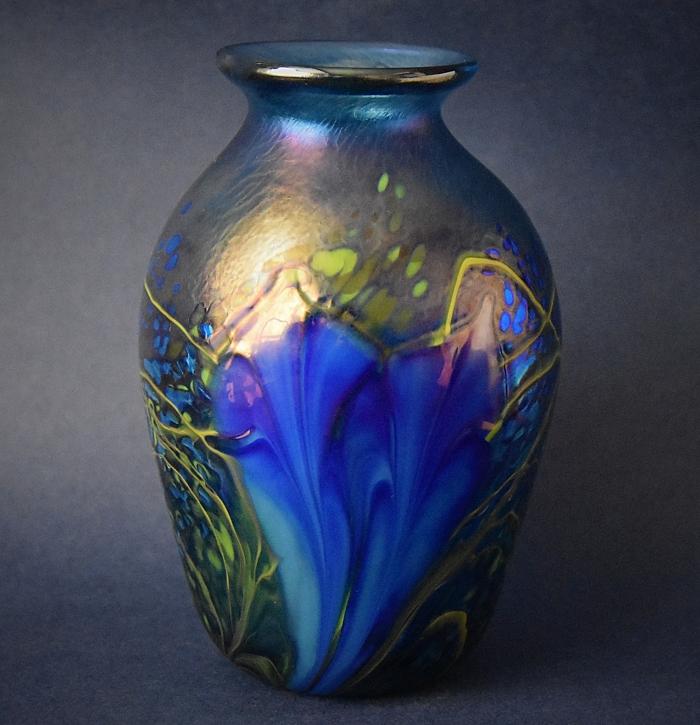 Blue Vase With Blue Flowers KAY11 Kayleigh Young Glass