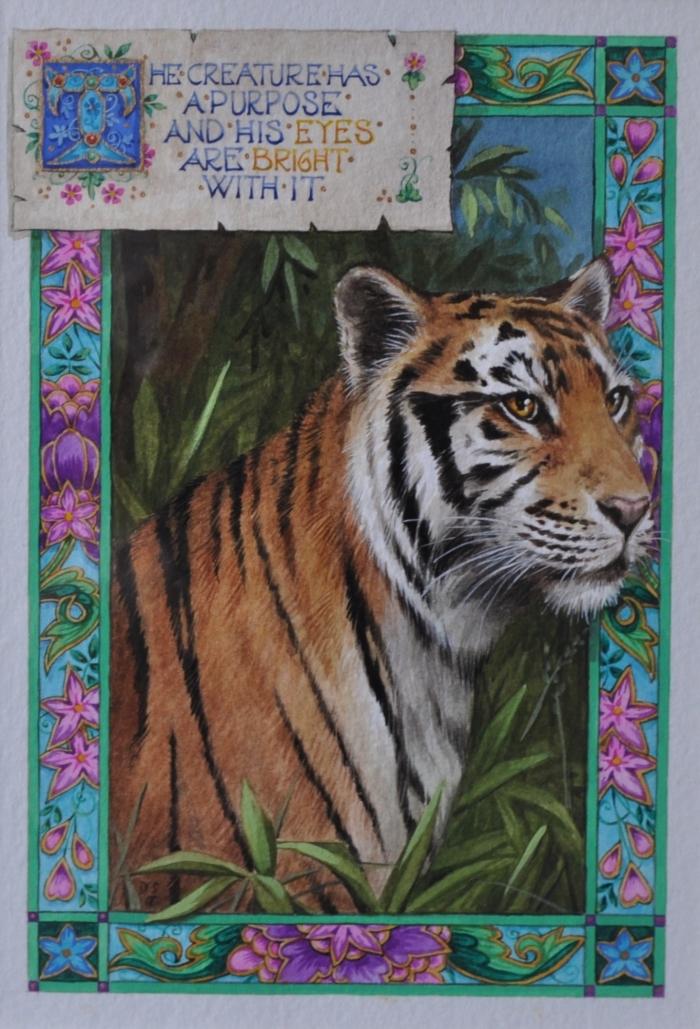 'The Creature Has a Purpose Tiger' Inspired by John Keats Watercolour by Debby Faulkner-Stevens