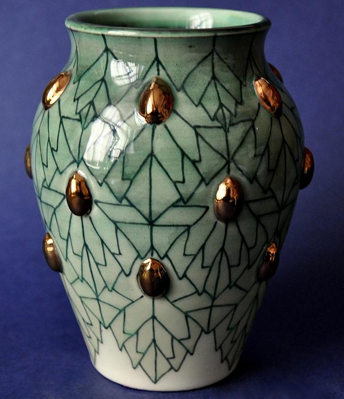 Dennis Chinaworks Nettle and Gold Beetle Vase Sally Tuffin