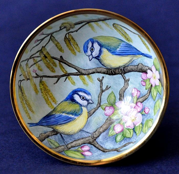 Elliot Hall Enamels Spring Blue Tits AB2