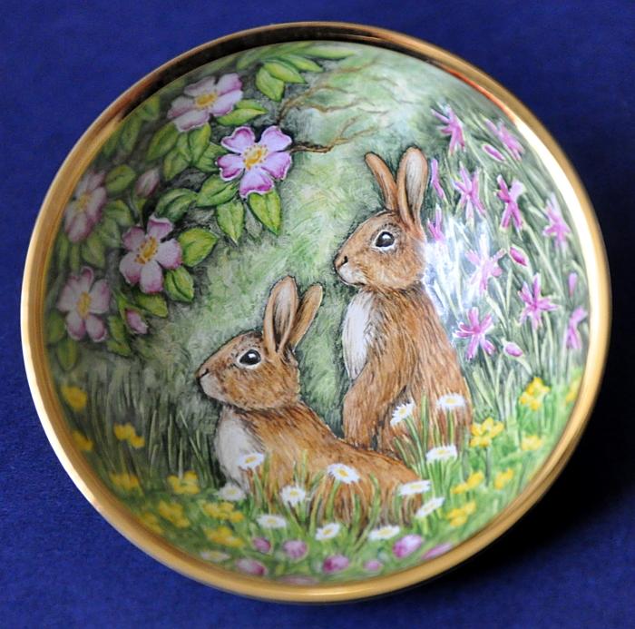 Elliot Hall Enamels Summer Rabbits Bowl AB2-SR