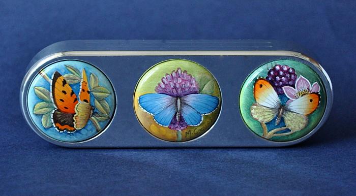 Elliot Hall Enamels APW 3 Butterflies paperweight