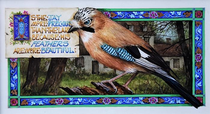 'Is the jay more precious' Art inspired by William Shakespeare Watercolour on Vellum by Debby Faulkner-Stevens
