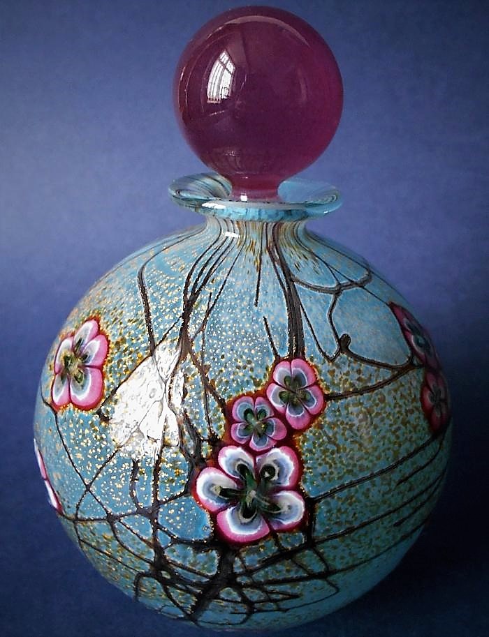 Isle of Wight Studio Glass Blossom Tree Blue Perfume Bottle