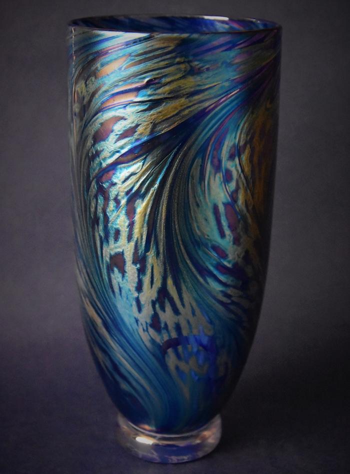 Blue Vine Footed Vase Medium Isle of Wight Studio Glass
