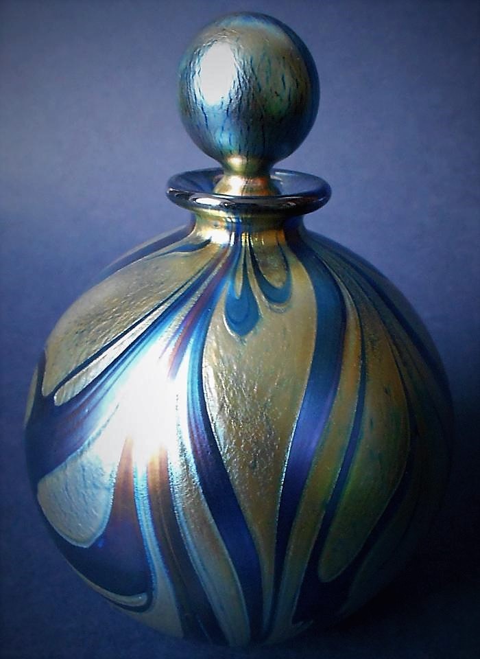 Isle of Wight Studio Glass Blue Vine Large Perfume Bottle