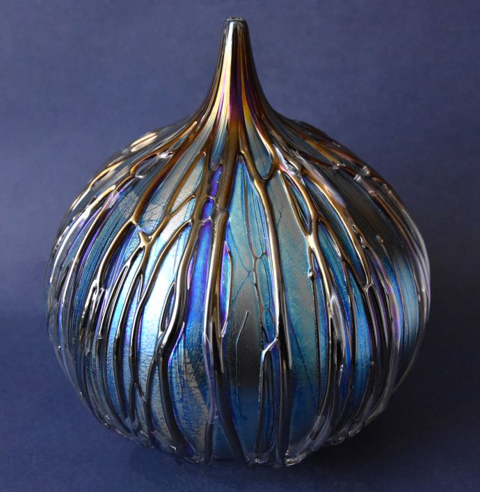 Linear Blue Onion Vase Large Isle of Wight Studio Glass