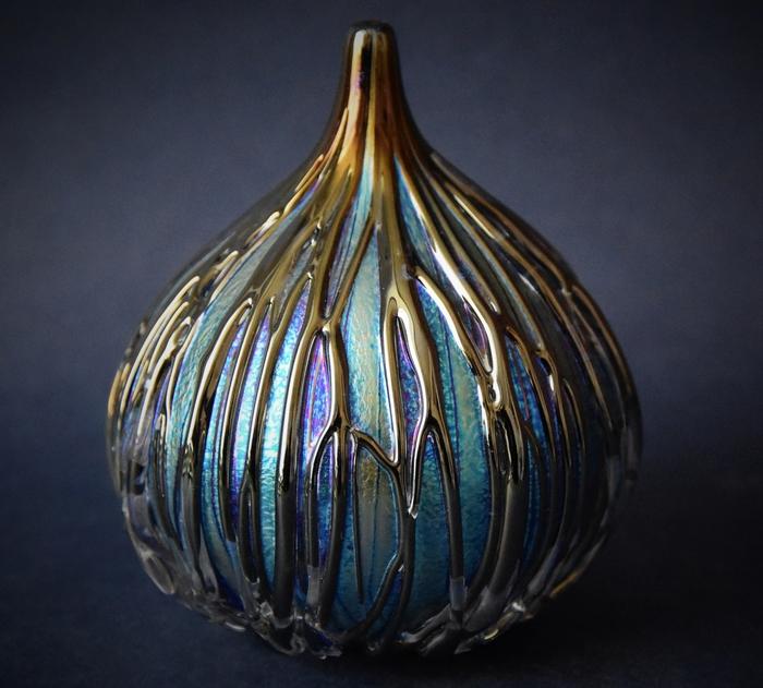 Linear Blue Onion Vase Small Isle of Wight Studio Glass