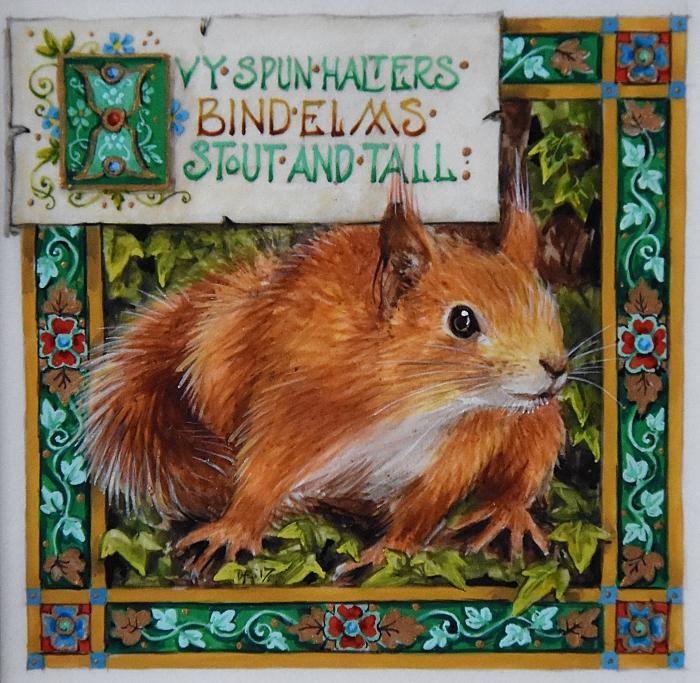 Squirrel 'Ivy-spun Halters' In a Wood inspired by Thomas Hardy Watercolour on Vellum by Debby Faulkner-Stevens