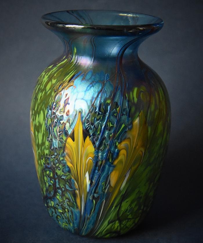 Blue Baluster Vase With Yellow Flowers OK8 Kayleigh Young Glass