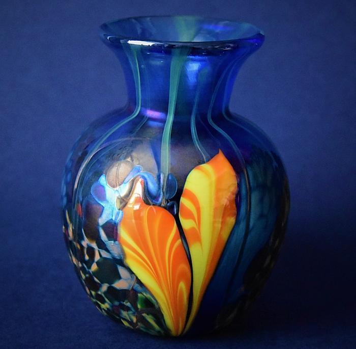 Blue Baluster Vase With Orange Flowers B6 Kayleigh Young Glass