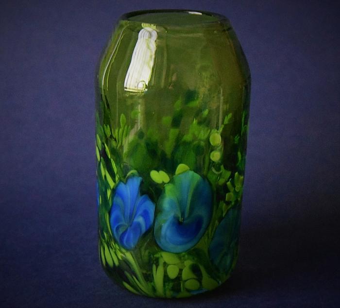 Green Vase With Blue Flowers B2 Kayleigh Young Glass