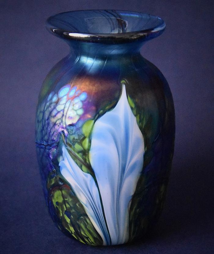 Light Blue Baluster Vase With White Flowers OK14 Kayleigh Young Glass
