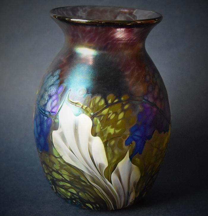 Red and Yellow Vase With White Flowers OK9 Kayleigh Young Glass