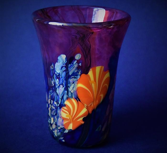 Ruby Flared Vase With Orange Flowers B4 Kayleigh Young Glass