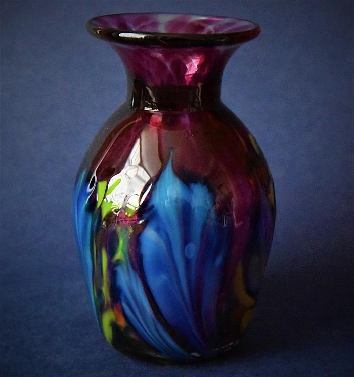  Ruby Vase With Blue Flowers B3 Kayleigh Young Glass