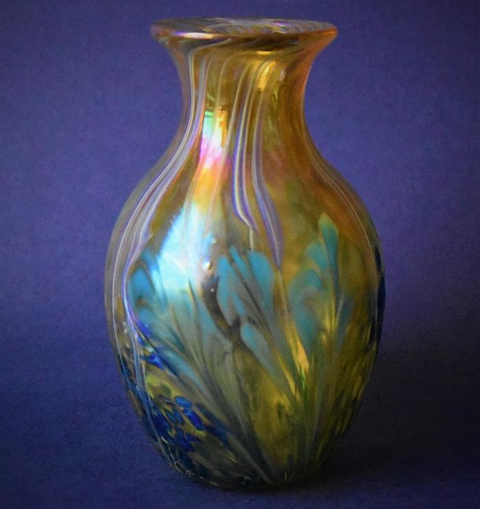 Yellow/Green Baluster Vase With Blue Flowers B7 Kayleigh Young Glass