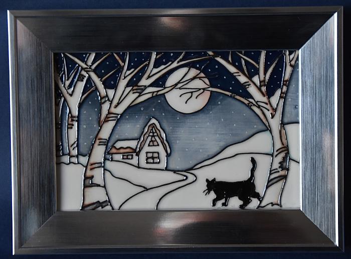 Moorcroft Pottery PLQ14 Mr Coal the Christmas Cat Rachel Bishop An Open Edition