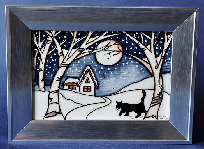 Moorcroft Pottery Mr Coal and the Christmas Cat PLQ14 Plaque Rachel Bishop Open Edition