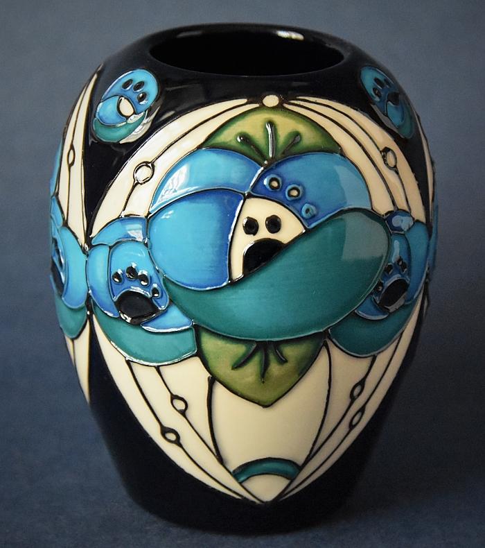 Moorcroft Pottery Rennie Rose Blue 102/3 Rachel Bishop Inspired by Charles Rennie Mackintosh