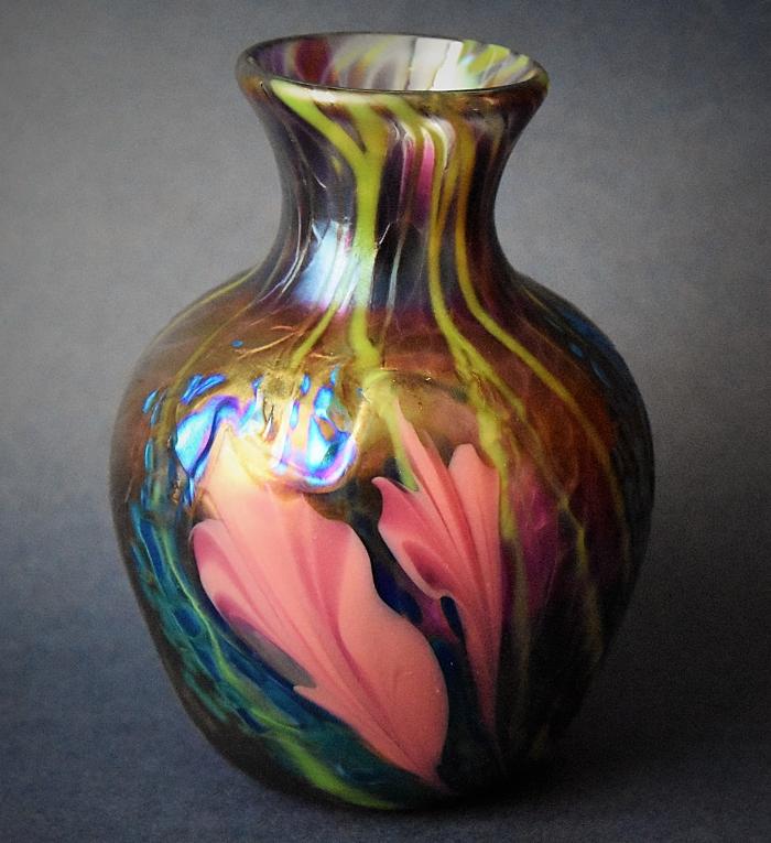 Purple Vase With Pink Flowers KAY1 Kayleigh Young Glass