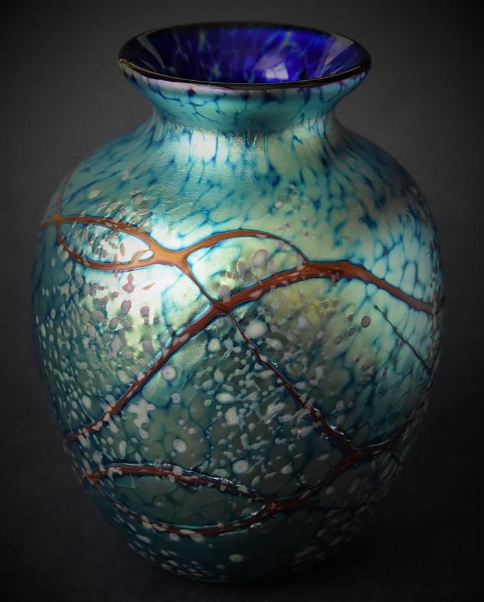 Richard Golding Glass Blue and White Vase E