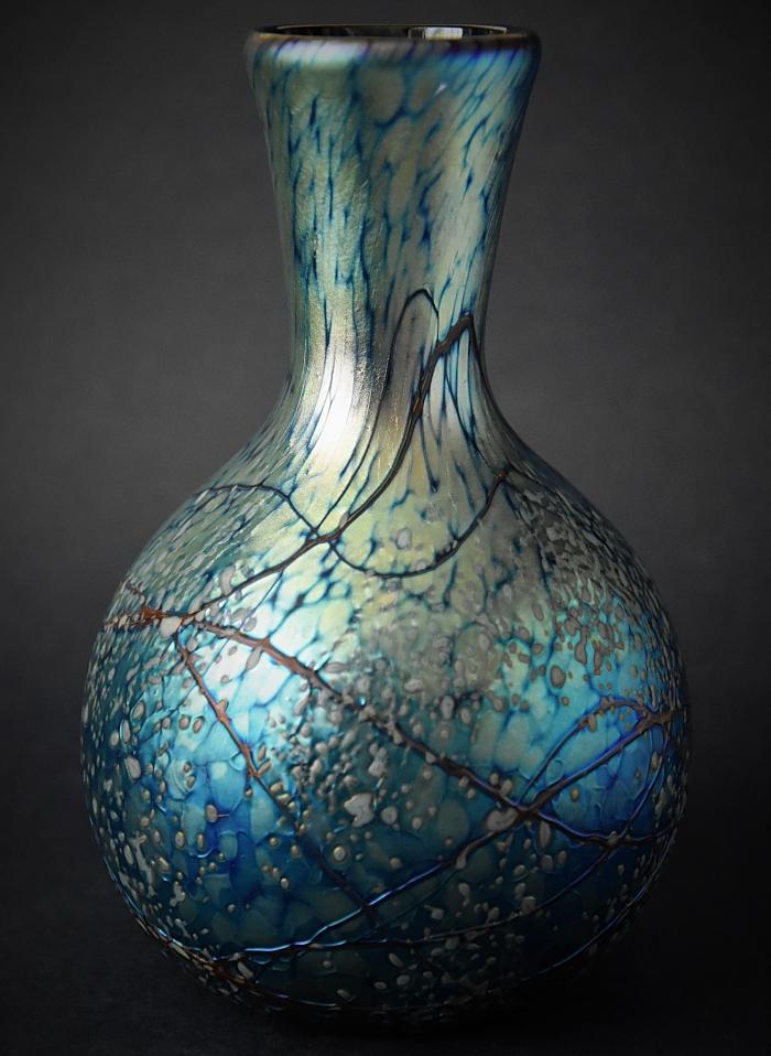 Richard Golding Glass Narrow Necked Blue and White Vase F