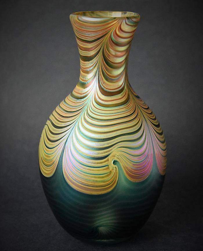Richard Golding Glass Narrow Necked Green and Gold Vase H