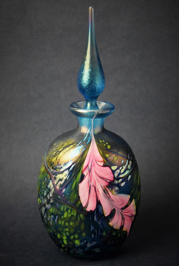Richard Golding Glass Perfume Bottle With Large Pink Flowers K
