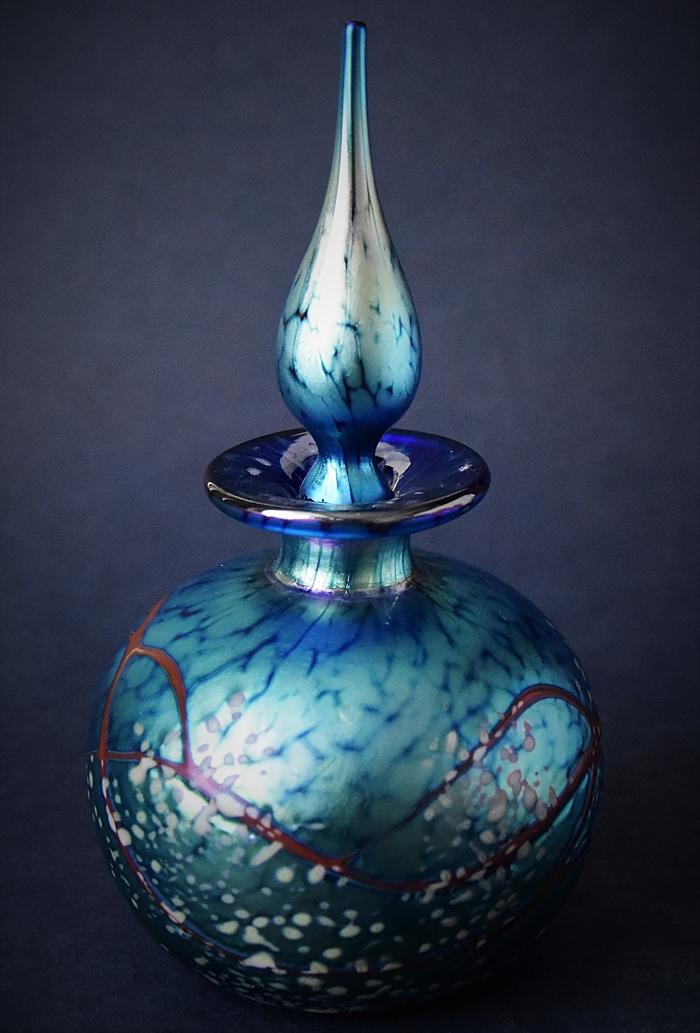 Richard Golding Glass Round Blue and White Perfume Bottle J