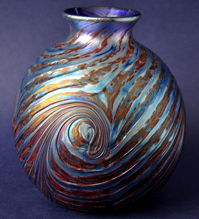 Richard Golding Station Glass Blue Ribbed Vase
