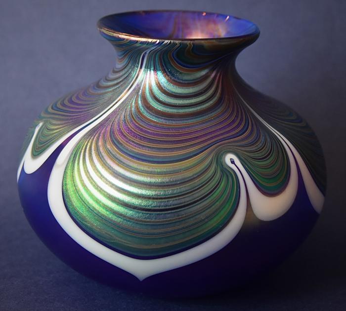 Richard Golding Station Glass Blue Threaded Vase