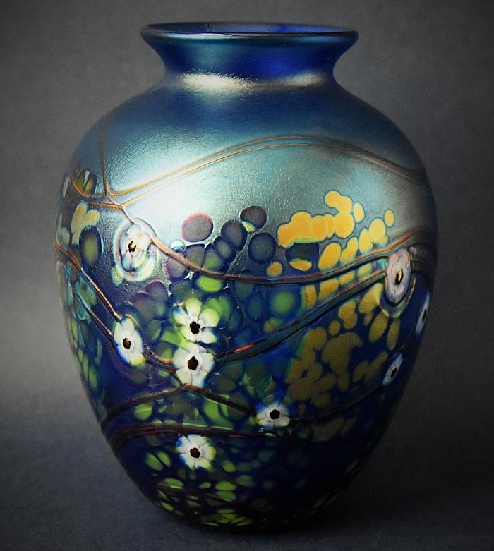 Richard Golding Station Glass Blue Vase With White Cane Flowers