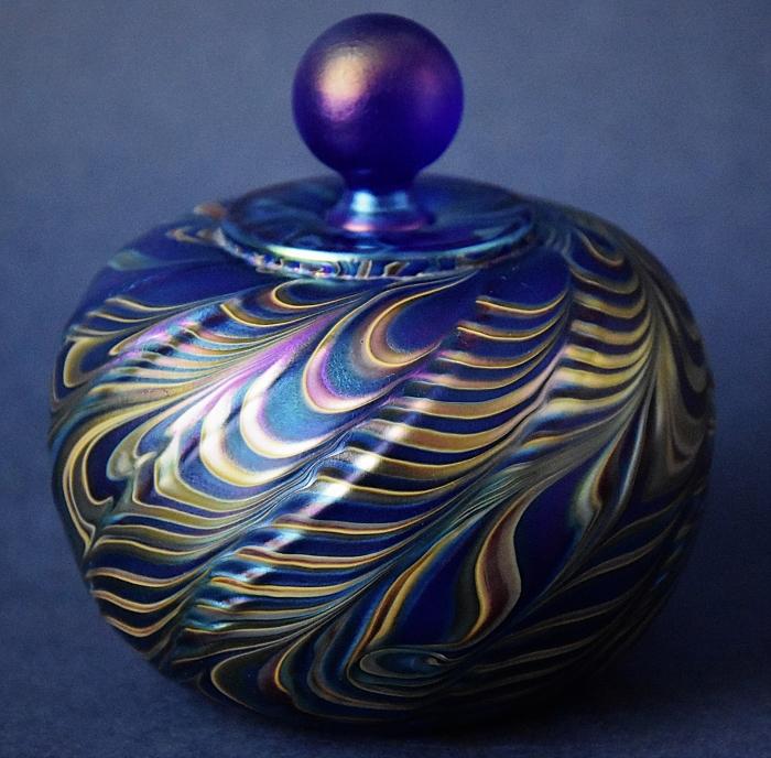 Richard Golding Station Glass Blue and Yellow Folded Rim Perfume