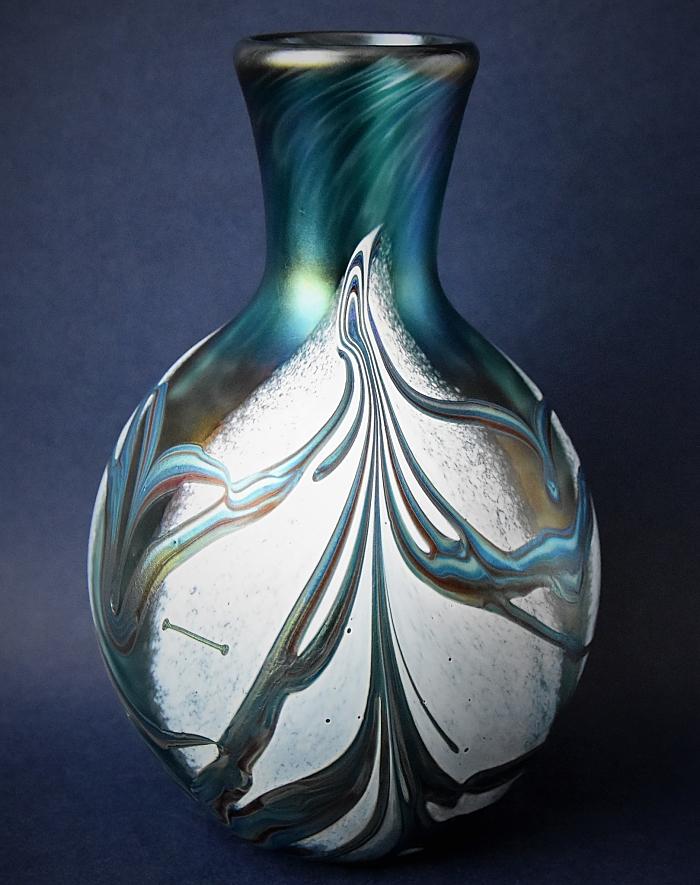 Richard Golding Station Glass Green and White Narrow-Necked Vase