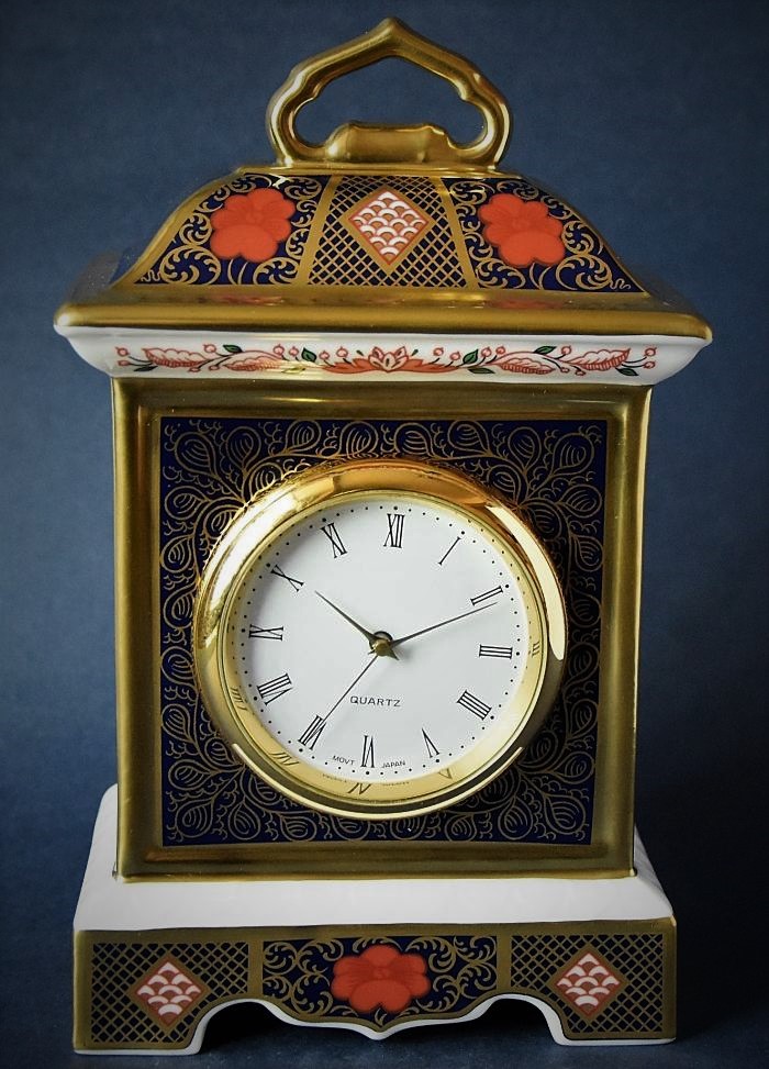 Royal Crown Derby Old Imari Solid Gold Band Mantle Clock
