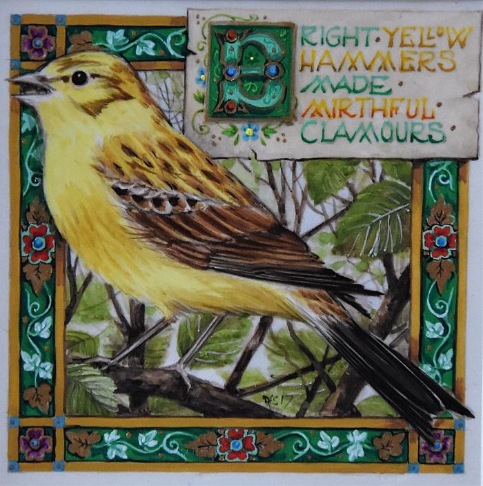 Self-Unconscious 'Bright Yellowhammers' Art inspired by Thomas Hardy Watercolour on Vellum by Debby Faulkner-Stevens
