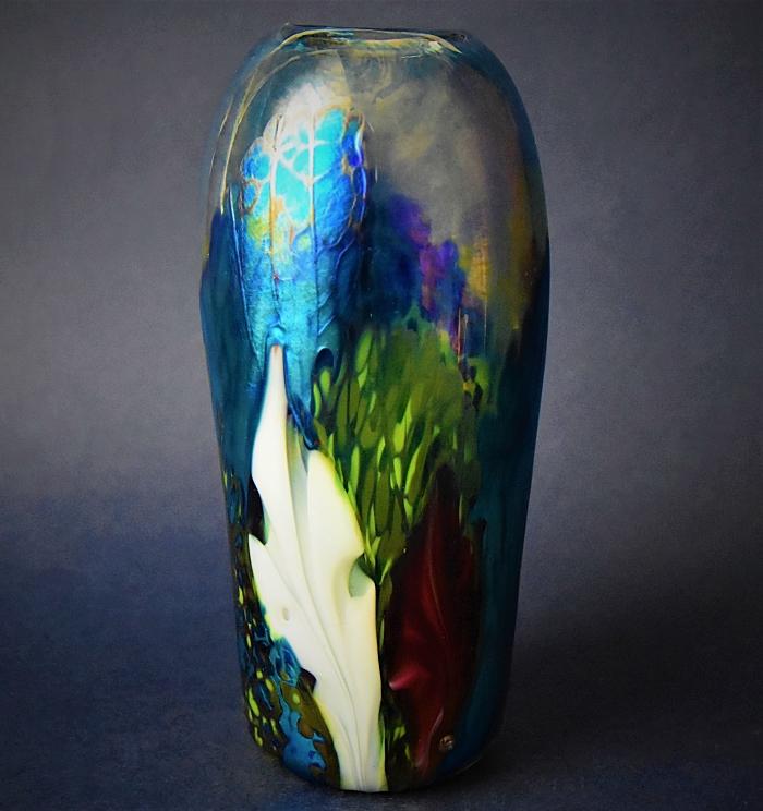 Tall Slim Vase With White and Red Flowers A6 Kayleigh Young Glass