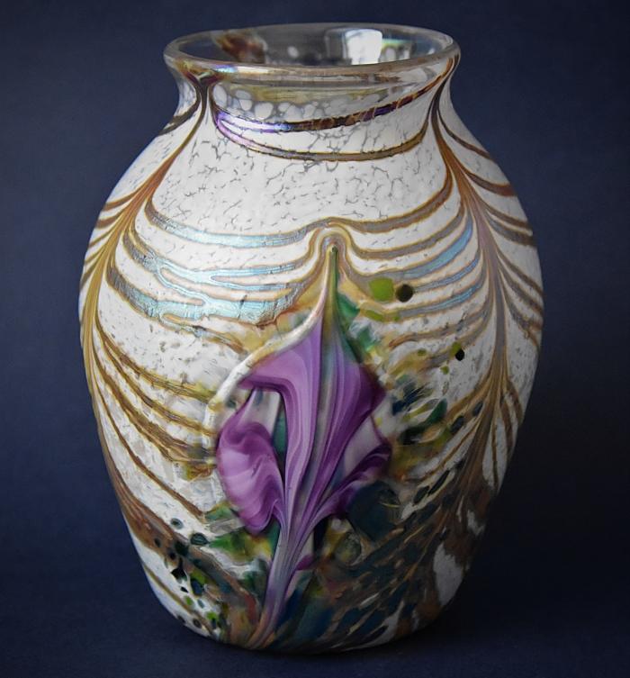 White Vase With Purple Flowers KAY3 Kayleigh Young Glass