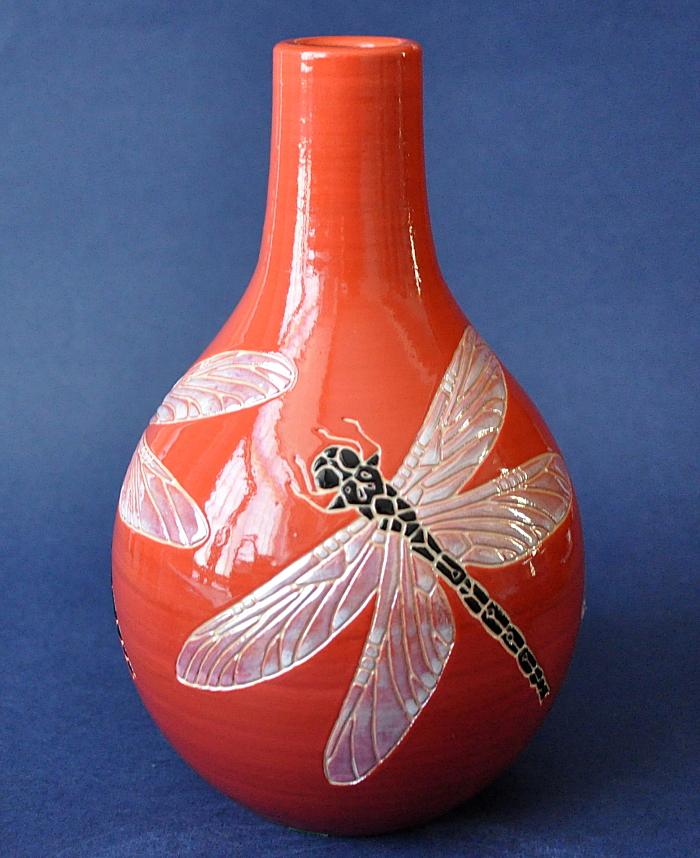 Dennis Chinaworks Dragonfly SF Bottle Lustred Sally Tuffin