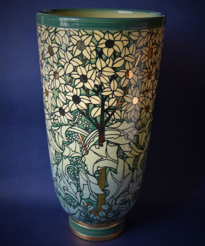 Dennis Chinaworks Morris Tree Green and Gold Large Wide Deco Vase Sally Tuffin A Limited Edition of 10