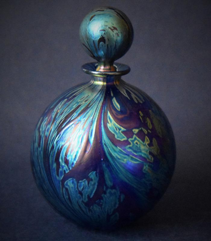 Blue Vine Round Perfume Bottle Small Isle of Wight Studio Glass