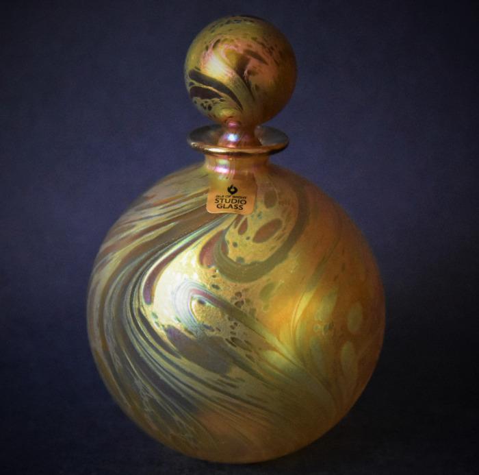 Gold Vine Round Perfume Bottle Large Isle of Wight Studio Glass