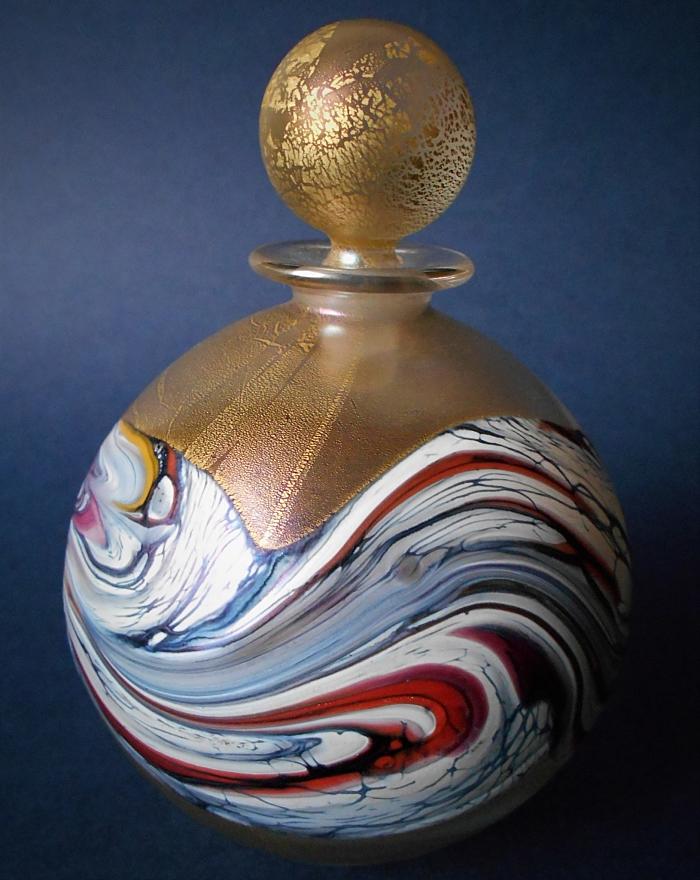 Isle of Wight Studio Glass Golden Ianthe  Red Perfume Bottle