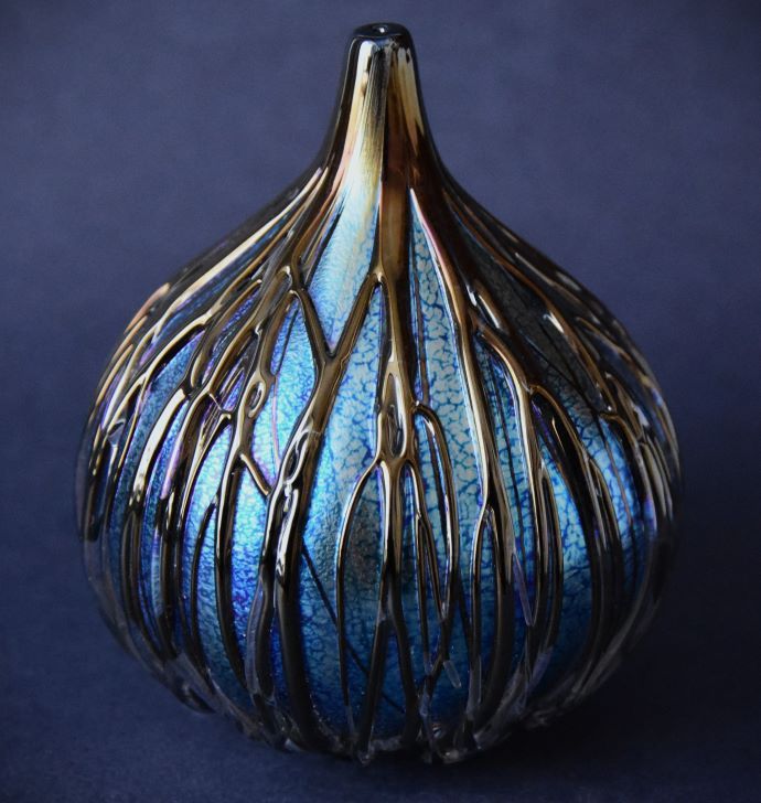 Linear Blue Onion Vase Small Isle of Wight Studio Glass