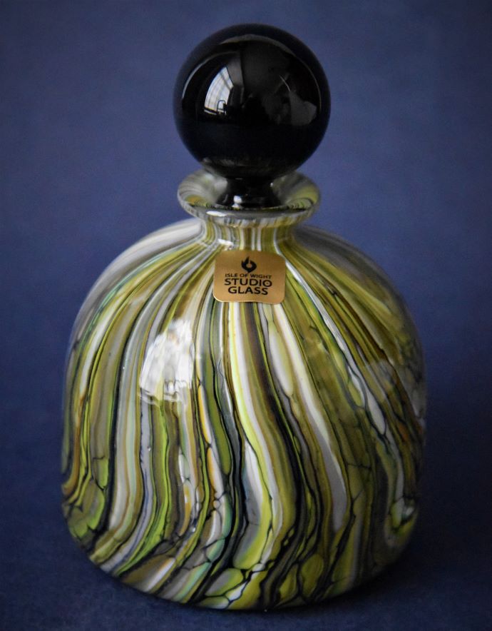 Stratum Green Flat Bottomed Perfume Bottle Small Isle of Wight Studio Glass