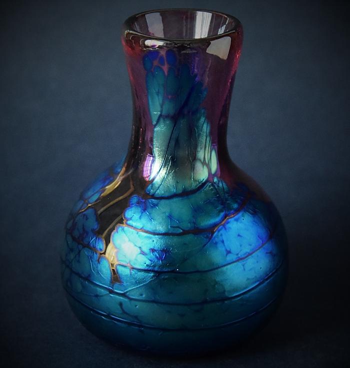 Blue and Pink Vase With Slender Neck Y4 Kayleigh Young Glass
