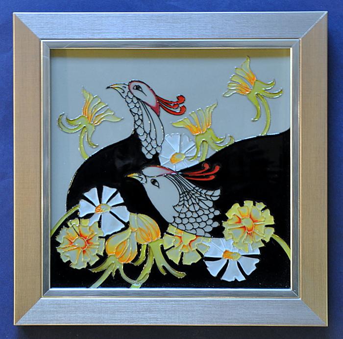  Moorcroft Pottery Courting Birds PLQ8 Plaque Rachel Bishop