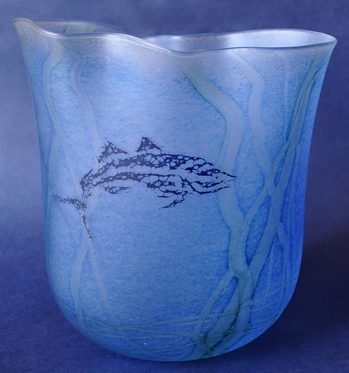 Siddy Langley Glass Blue Vase With Fishes